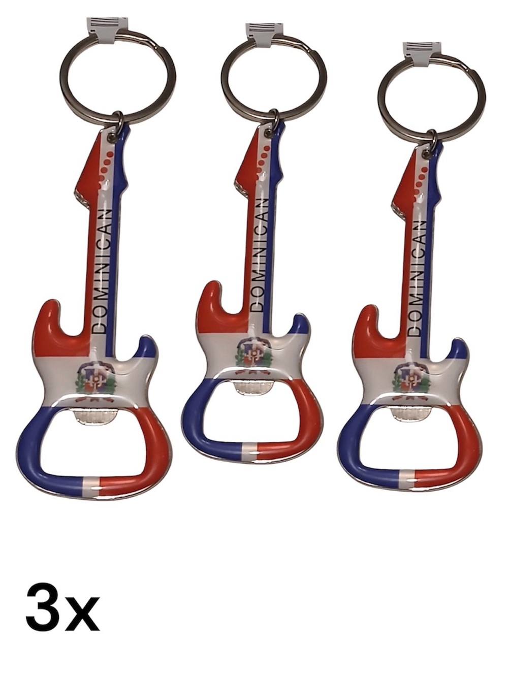 Dominican Flag Guitar Bottle Opener Keychain (Set of 3)